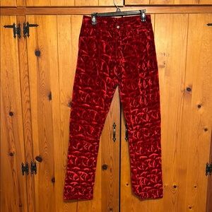 90s Red velvet jeans with Cool Texture